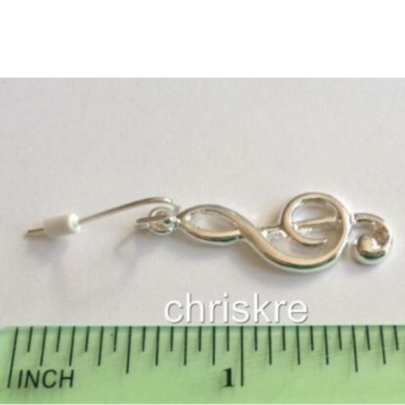 Silver Clef Note Music Earrings Hypo-allergenic - Picture 3 of 4